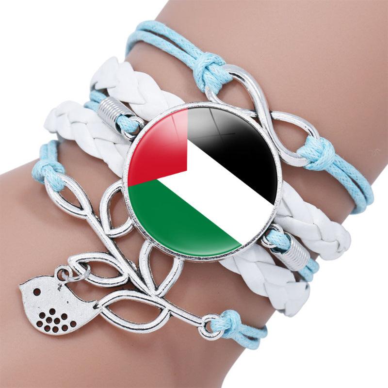 MAC080 Palestine flag keffiyeh pattern time gemstone love & ∞ style multi-layered bracelet - Mariam's Collection