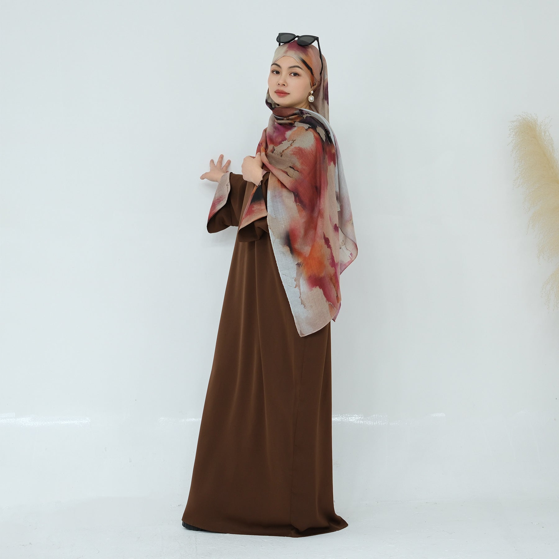 Printed Cuff Nida Abaya & Hijab Set | Relaxed Pocket Maxi Dress(MA360)