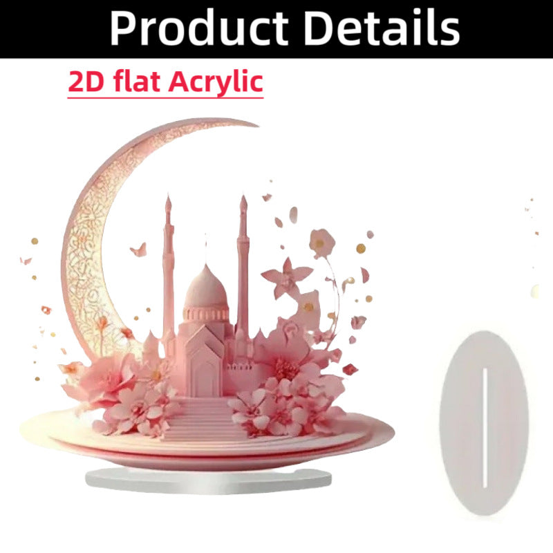 Islamic Crescent with Islamic Motifs Acrylic Desktop Ornament (MAC398)