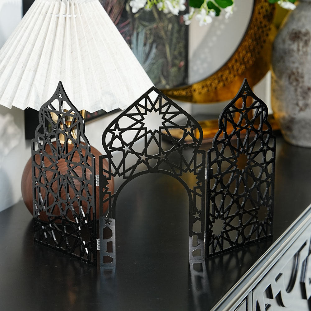Islamic Acrylic Folding Screen Hollow Pattern Desktop Decor (MAC402)