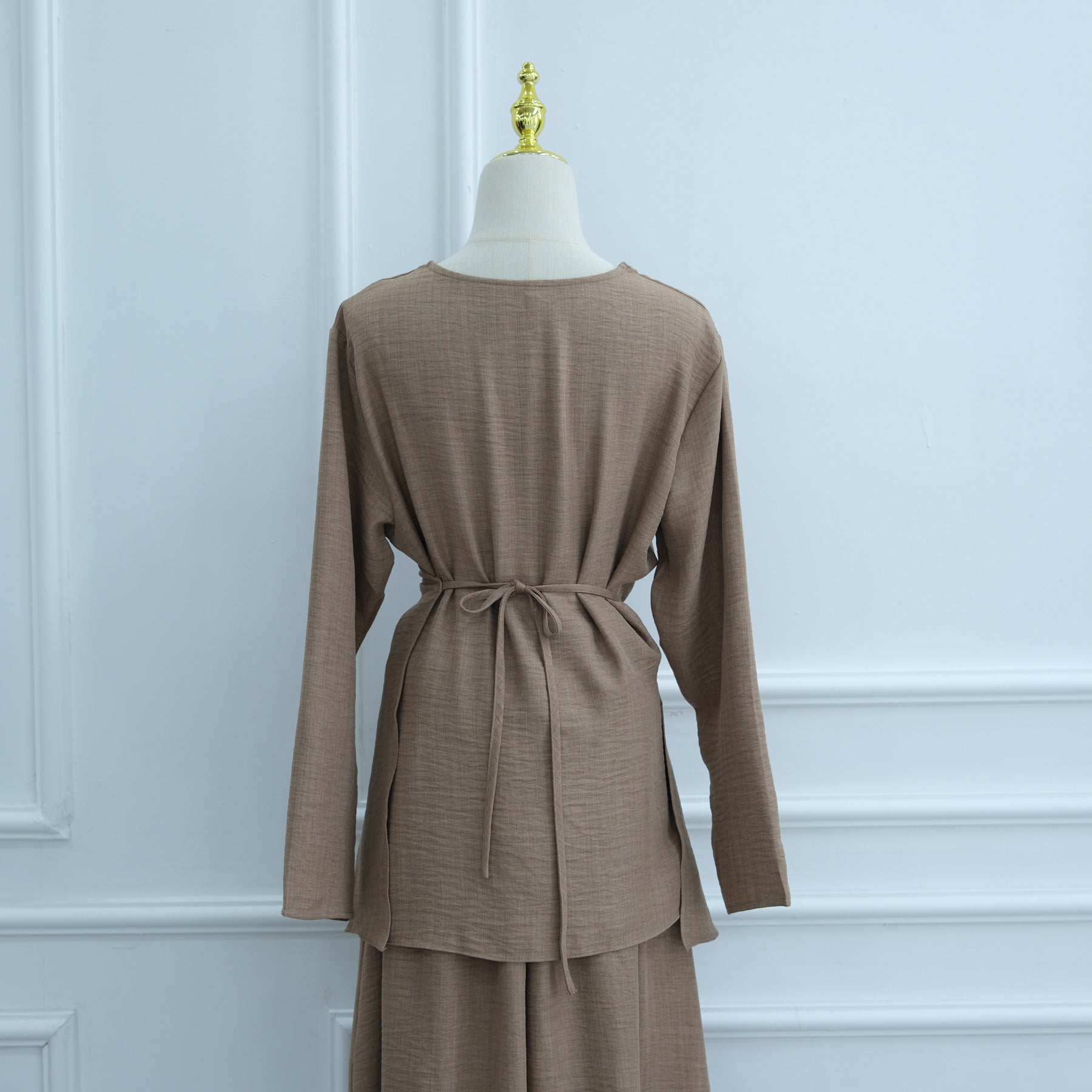 Cross-Wrap Waist Top & A-Line Maxi Skirt Set(MS475)