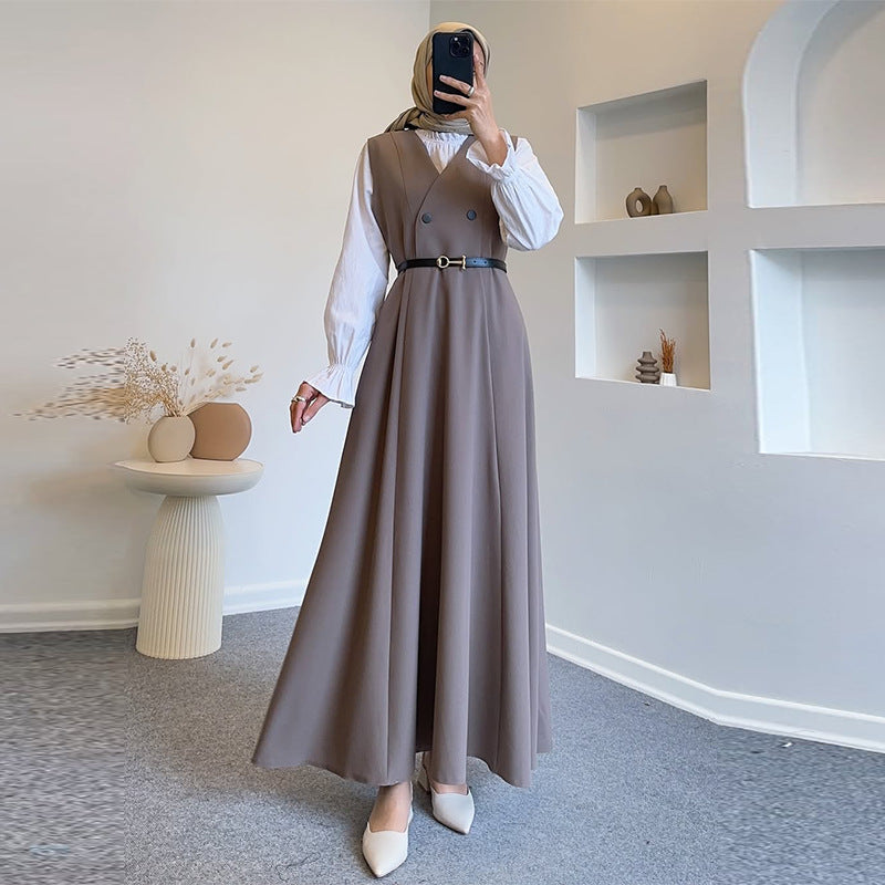 Double-Breasted Vest Dress with Shirt(MS286)