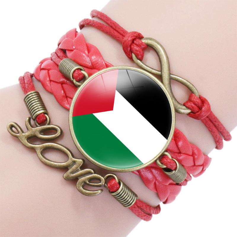 MAC080 Palestine flag keffiyeh pattern time gemstone love & ∞ style multi-layered bracelet - Mariam's Collection