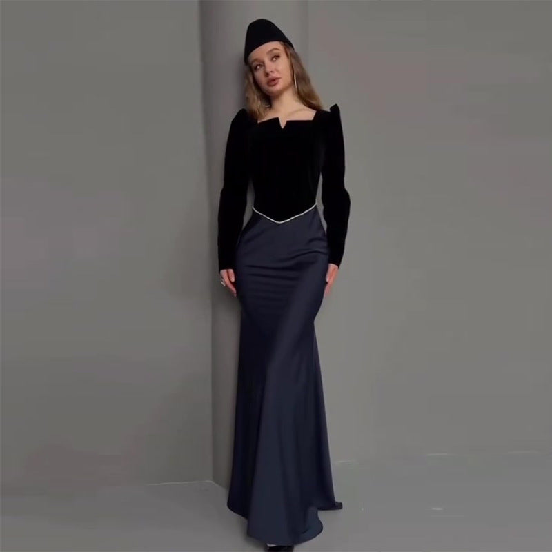 Velvet & Satin Two-Piece Evening Set(MS281)