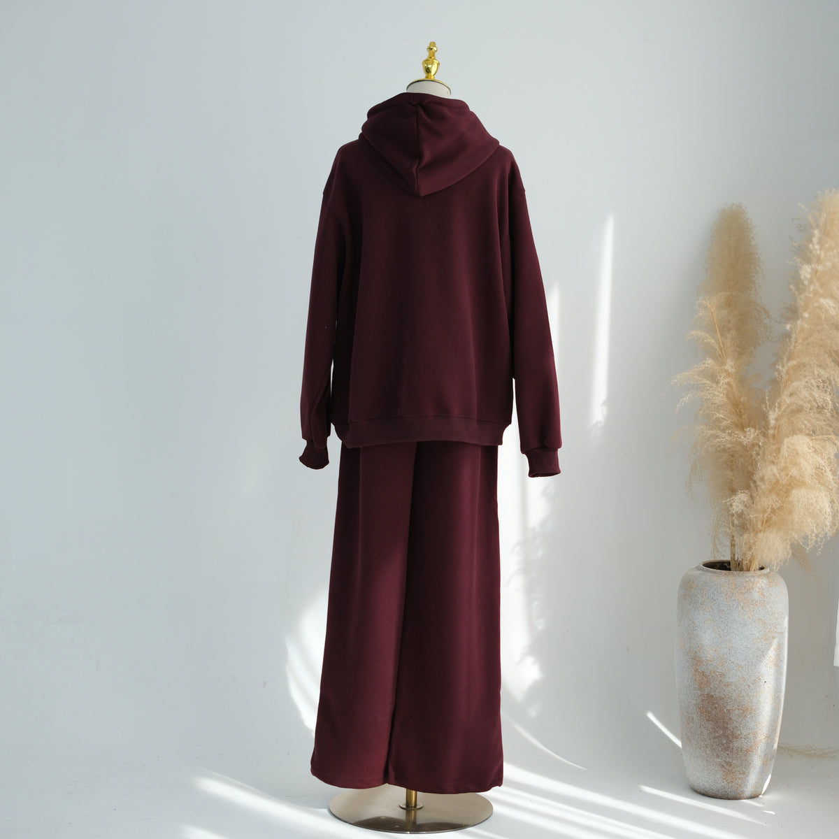 Zip-Up Hoodie & Wide-Leg Pants Set | Casual Modest Athleisure Two-Piece Outfit(MS595)