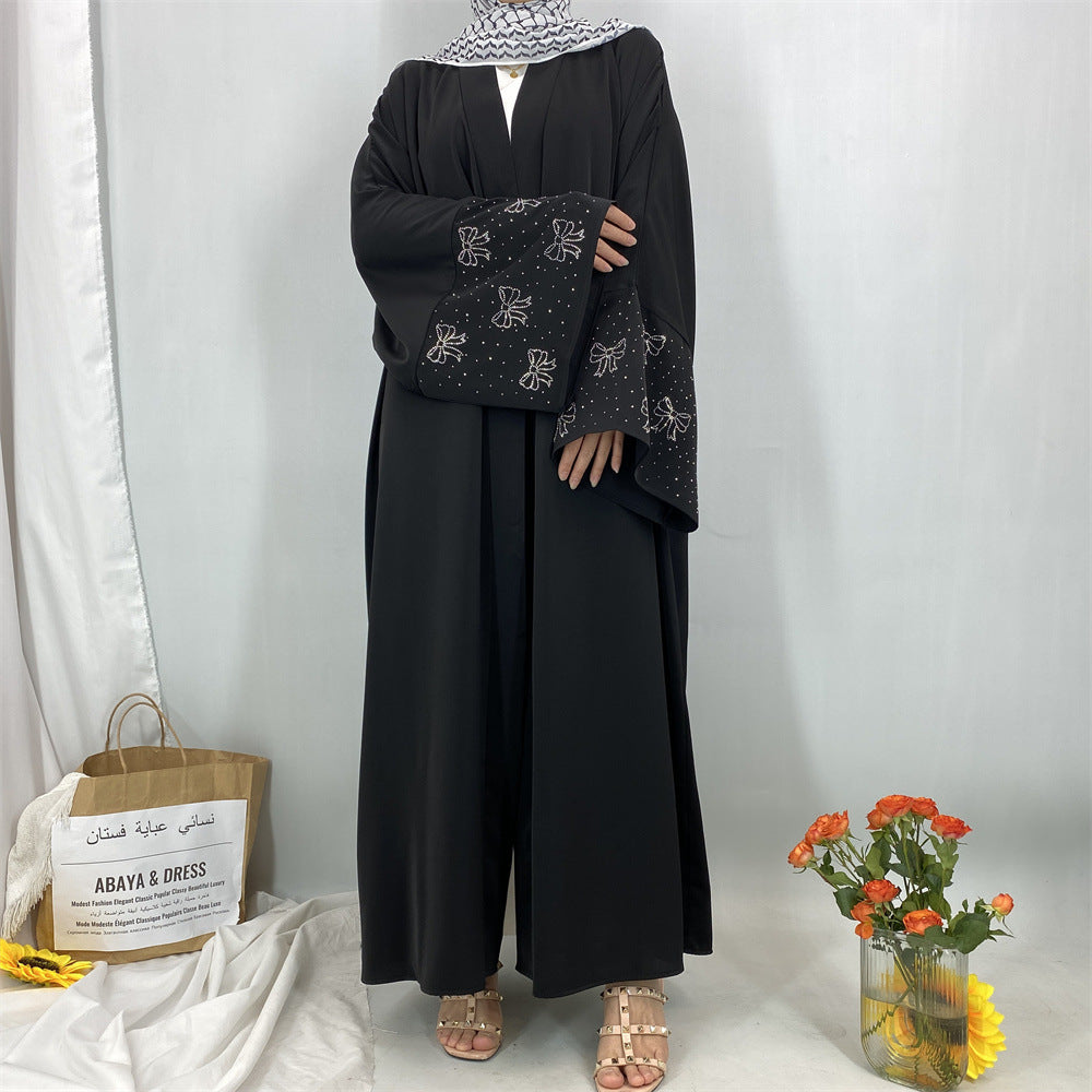 Modest Luxury Exquisite Transfer Diamond Printer Butterfly Sleeve Abaya(MOA206)