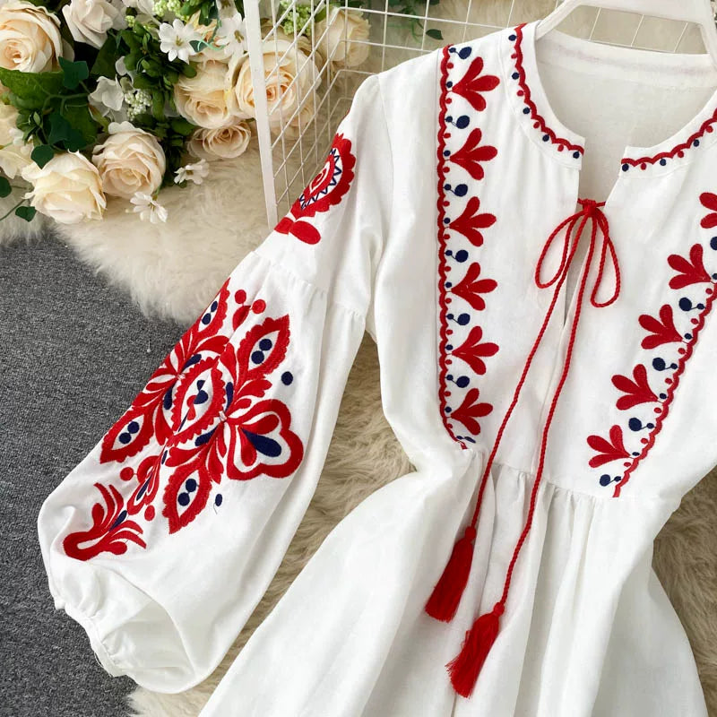Bohemian Embroidered Linen-Look Maxi Dress(MS435)