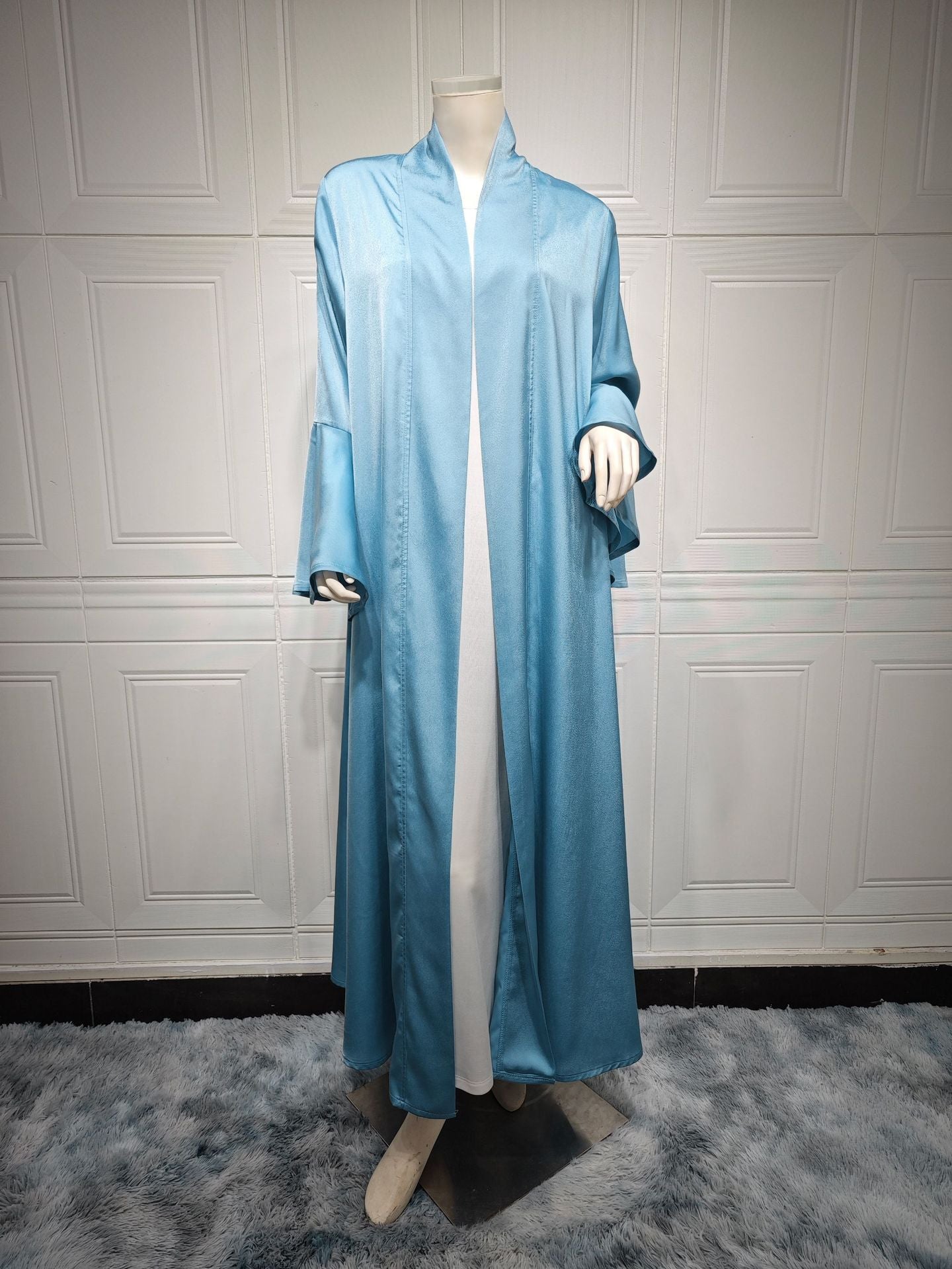 Lotus Leaf Sleeve Solid Soft Satin Open Front Abaya Dress | Lightweight Modest Abaya Cover(MOA220)