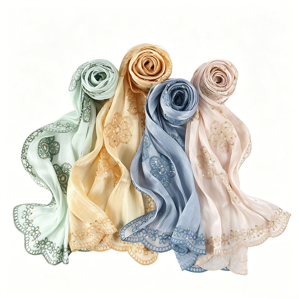 Floral Embroidered Shimmer Hijab Scarf(MH243)