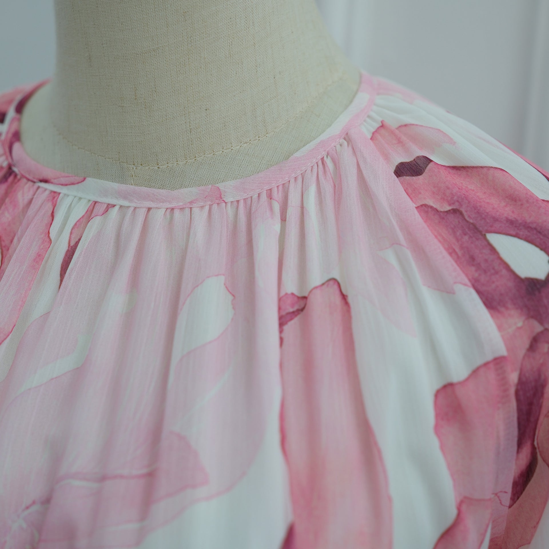 Watercolour Print Double-Layer Flared-Sleeve Maxi Dress(MA479)
