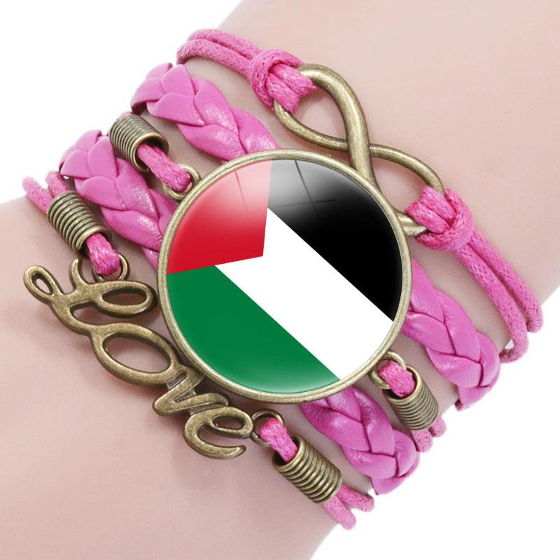 MAC080 Palestine flag keffiyeh pattern time gemstone love & ∞ style multi-layered bracelet - Mariam's Collection