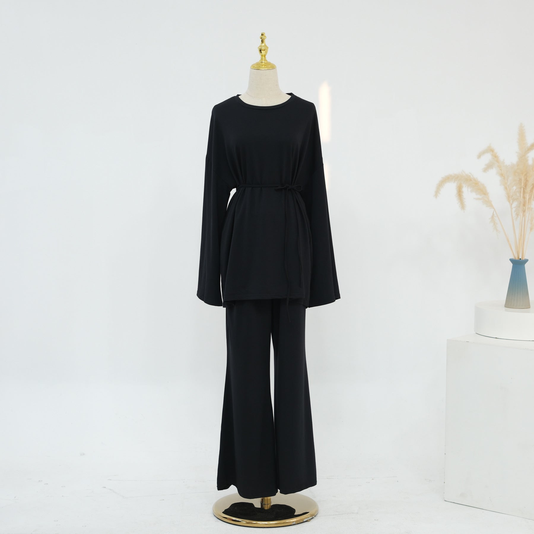 Cotton Two-Piece Set | Belted Tunic Top & Pants(MS279)