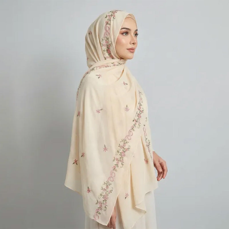 Embroidered Chiffon Hijab Scarf(MH220)