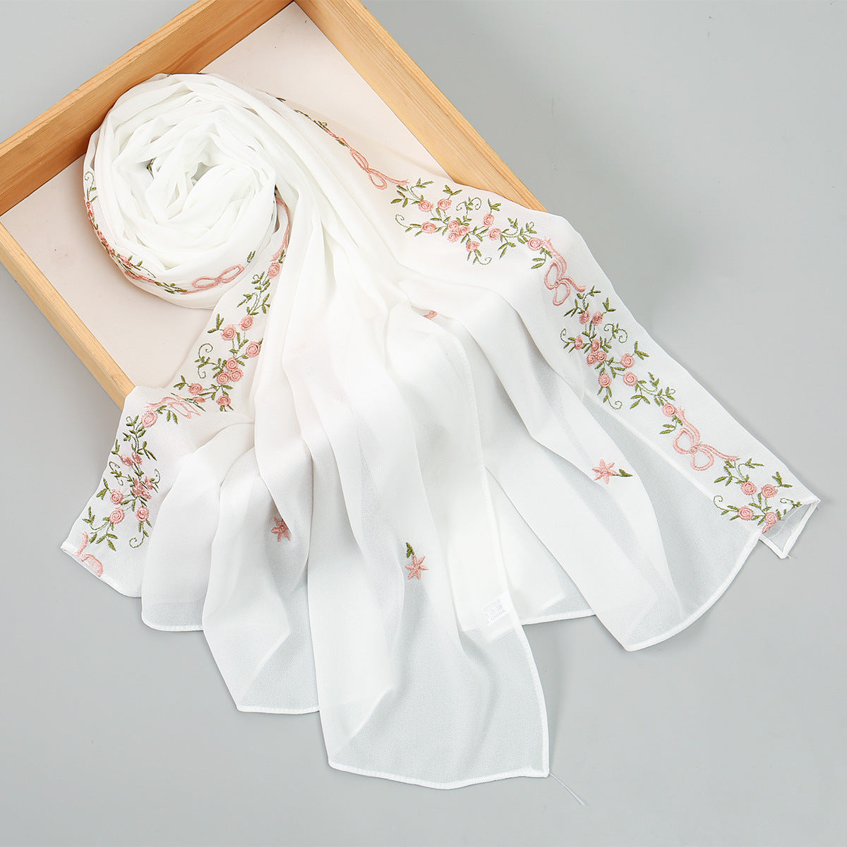 Embroidered Chiffon Hijab Scarf(MH220)