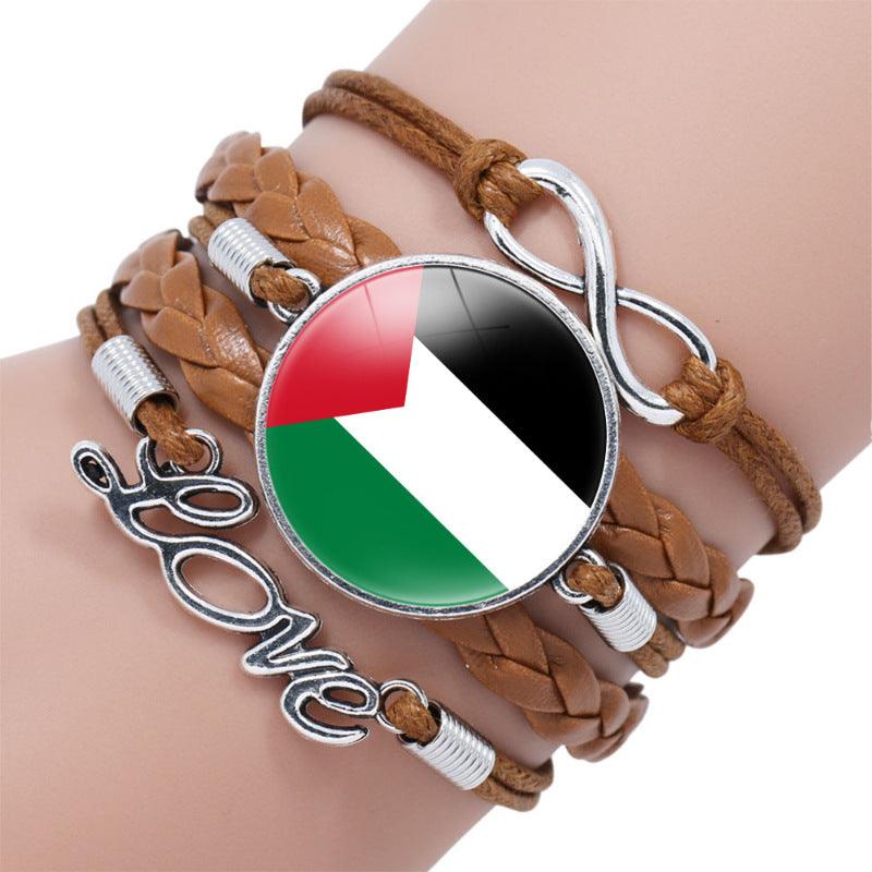 MAC080 Palestine flag keffiyeh pattern time gemstone love & ∞ style multi-layered bracelet - Mariam's Collection