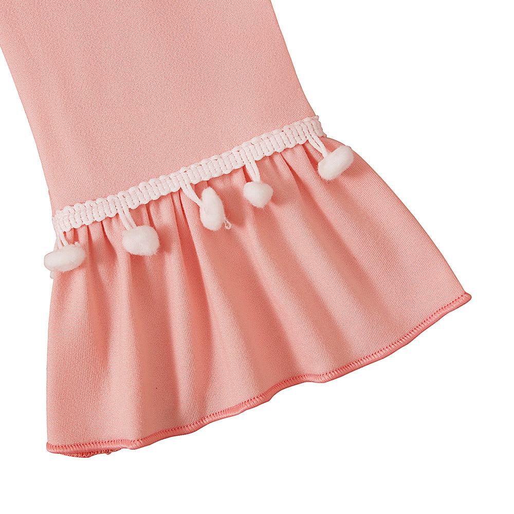 Girls Dress & Hijab Set with Pom-Pom Trim(MKG028)