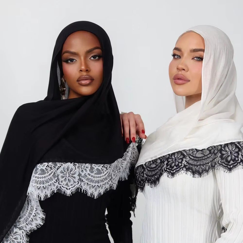 Lace Trim Rayon Hijab Scarf(MH211)
