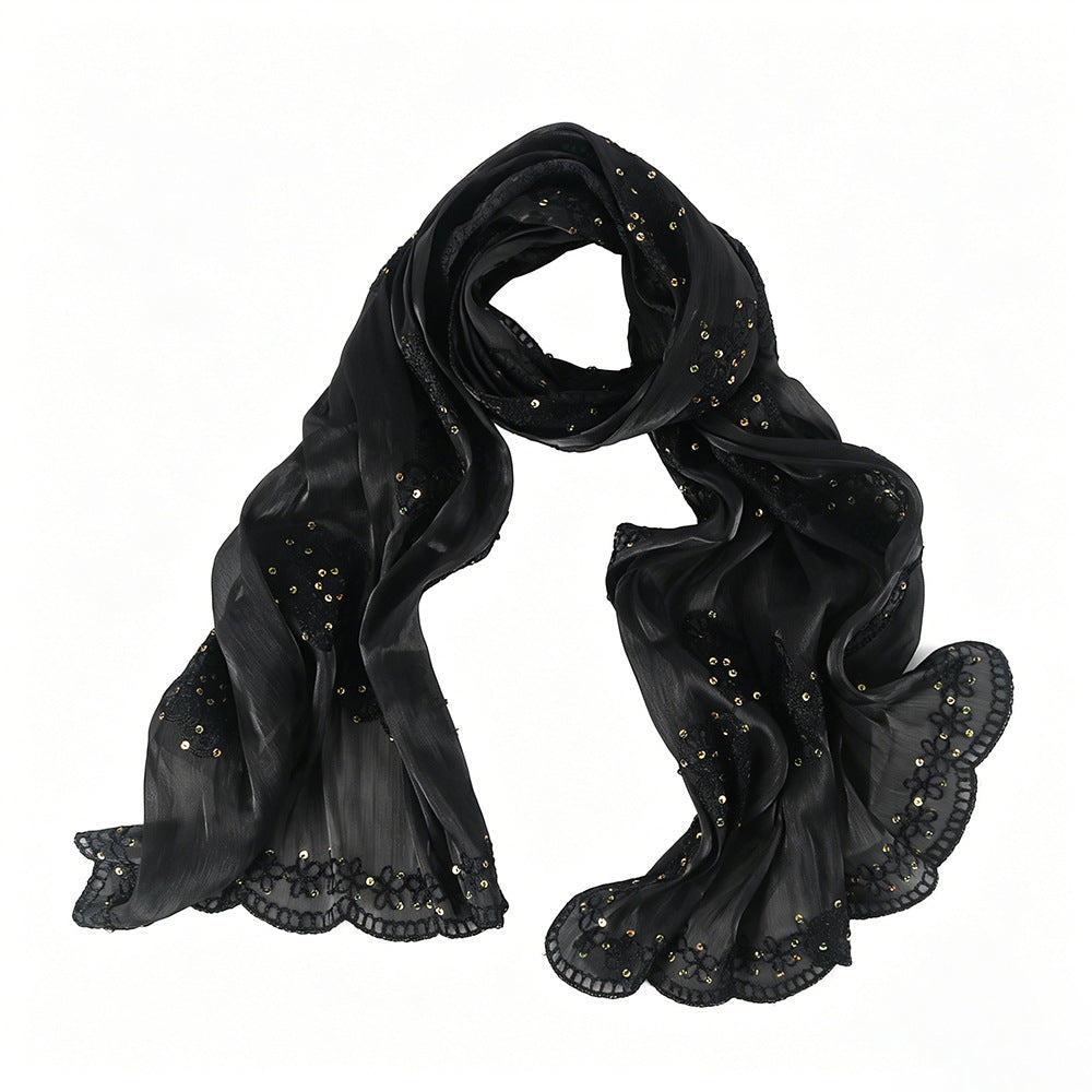 Floral Embroidered Shimmer Hijab Scarf(MH243)