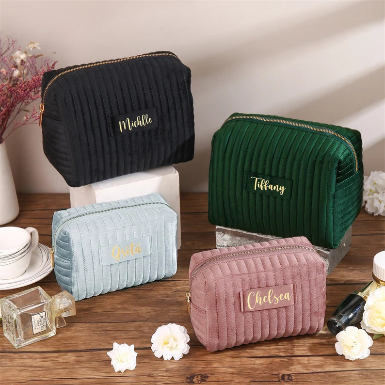 Checkered Velvet Cosmetic Case Multi-Functional Travel Organizer Toiletry Bag (MAC268)