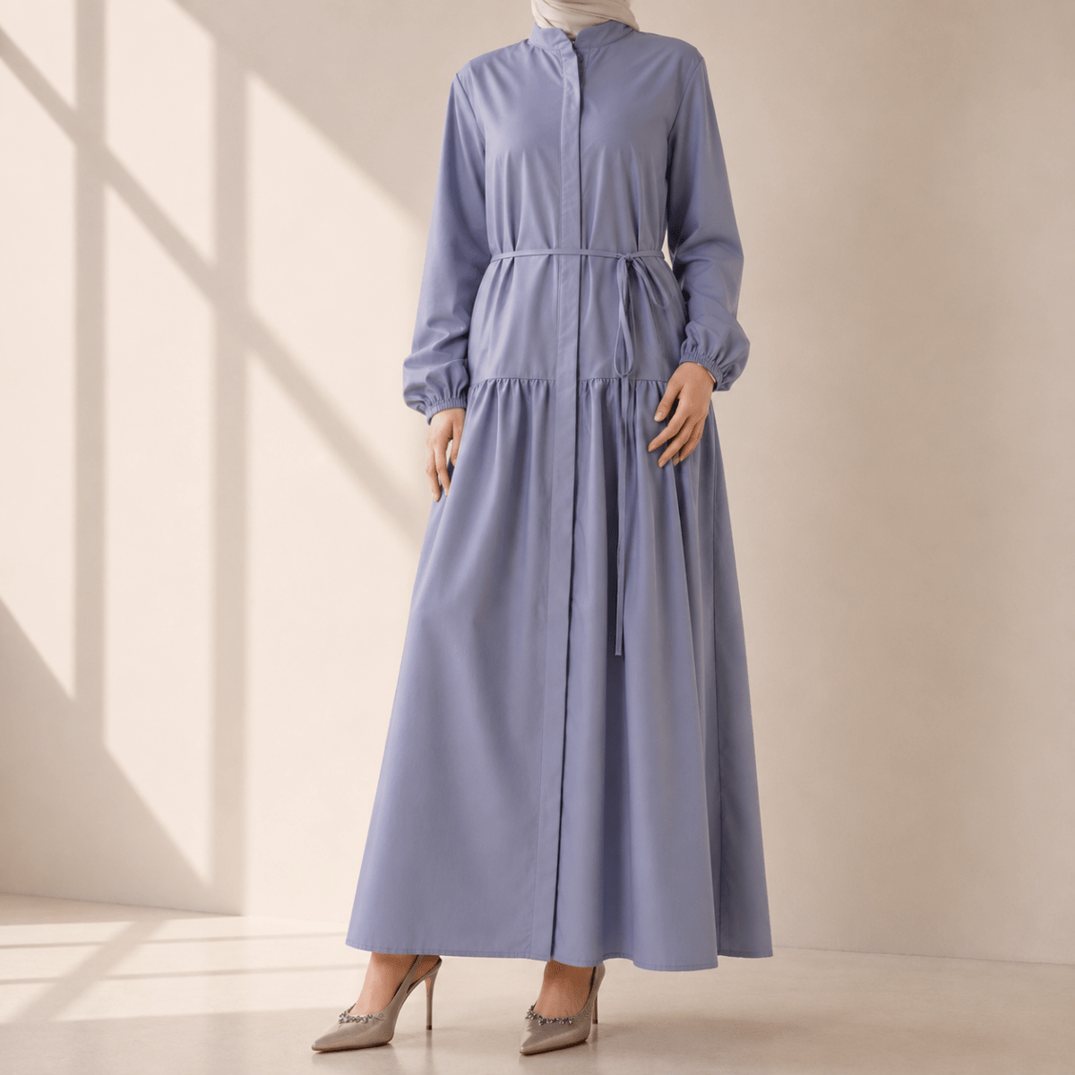 A - Line Trench Shirt Maxi Dress with Pockets(MA422) - Mariam's Collection
