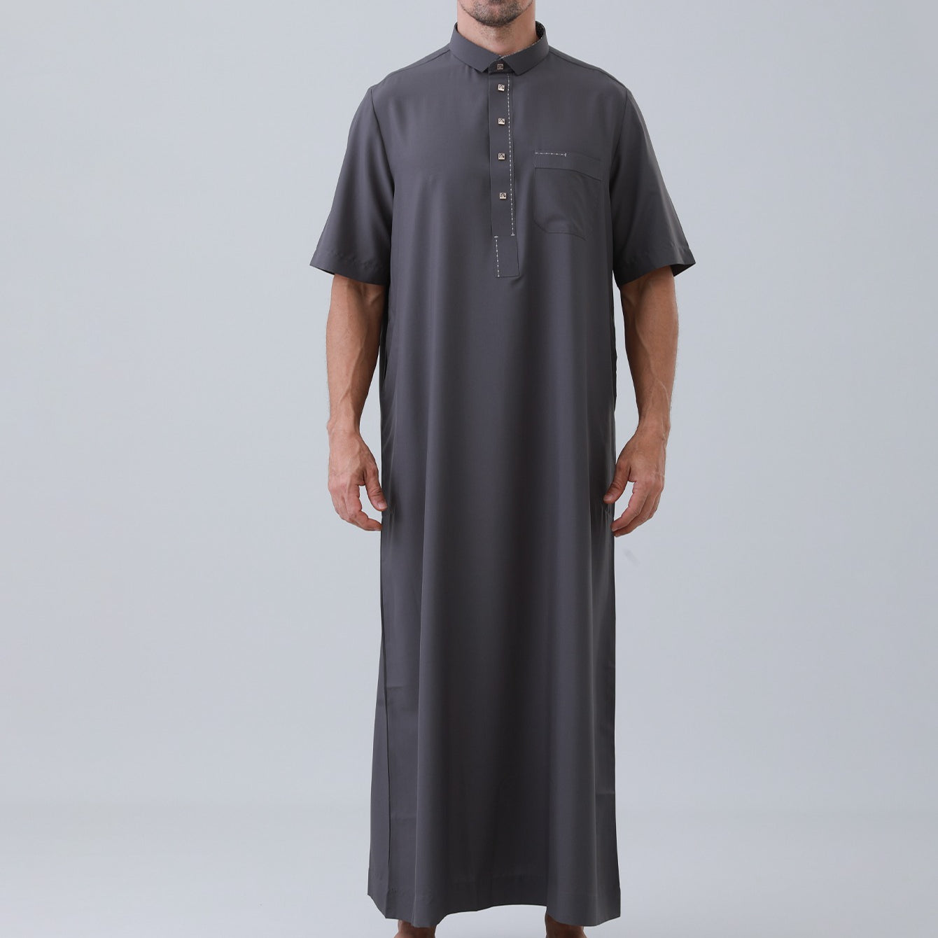 Men's Solid Color Thobe with Button Placket(MT038)