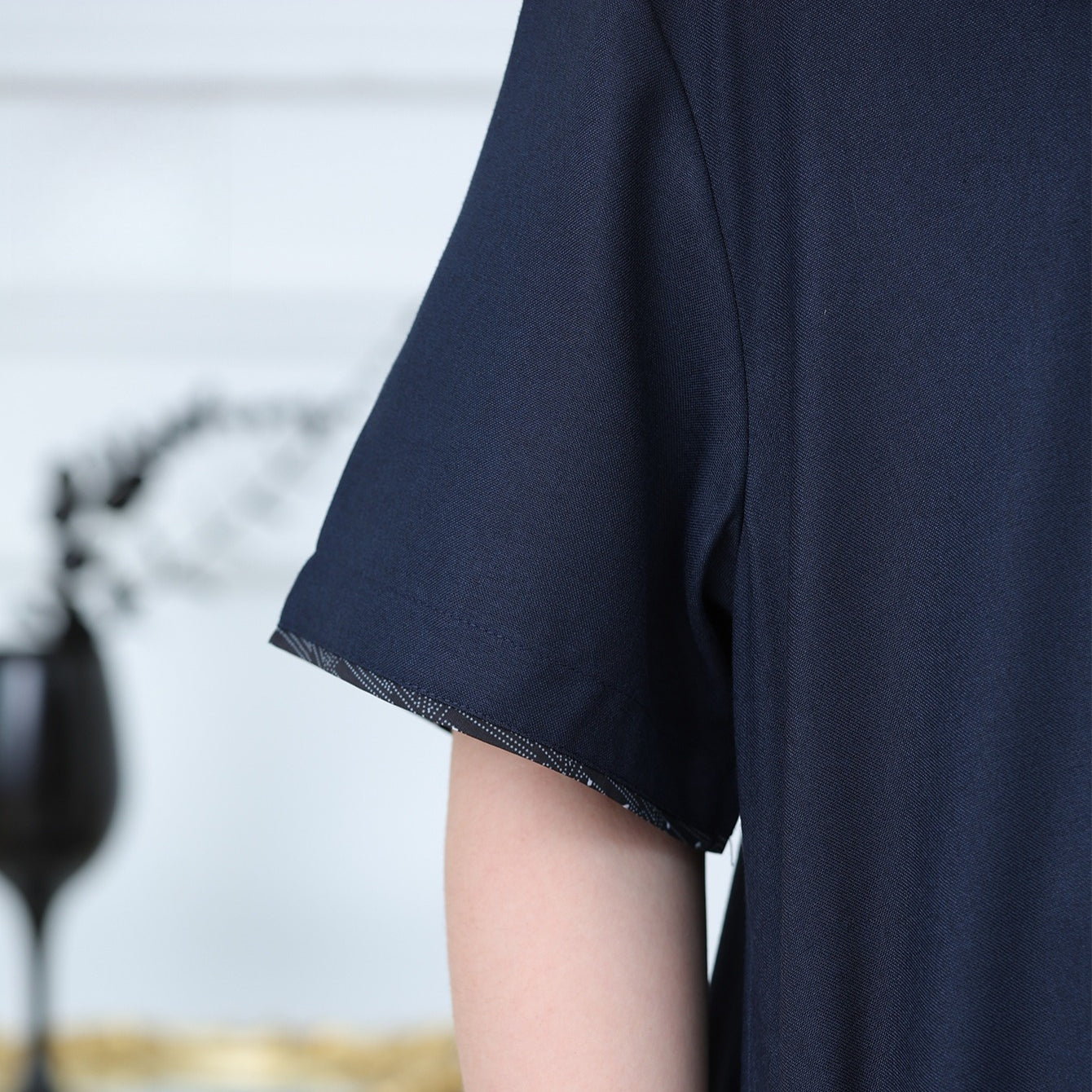 Boys Navy Short Sleeve Thobe with Chest Pocket(MKB022)