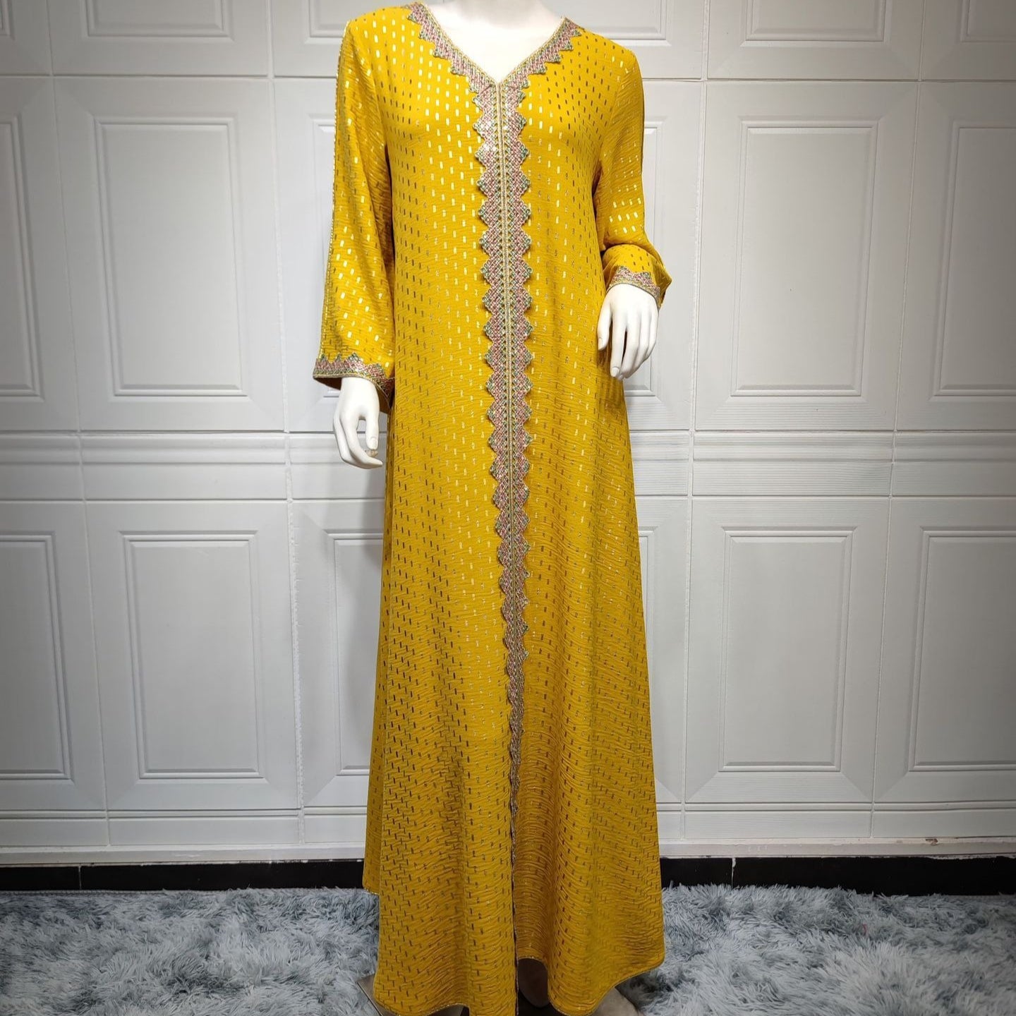 Metallic Embroidered Lace Trim Abaya(MA367)