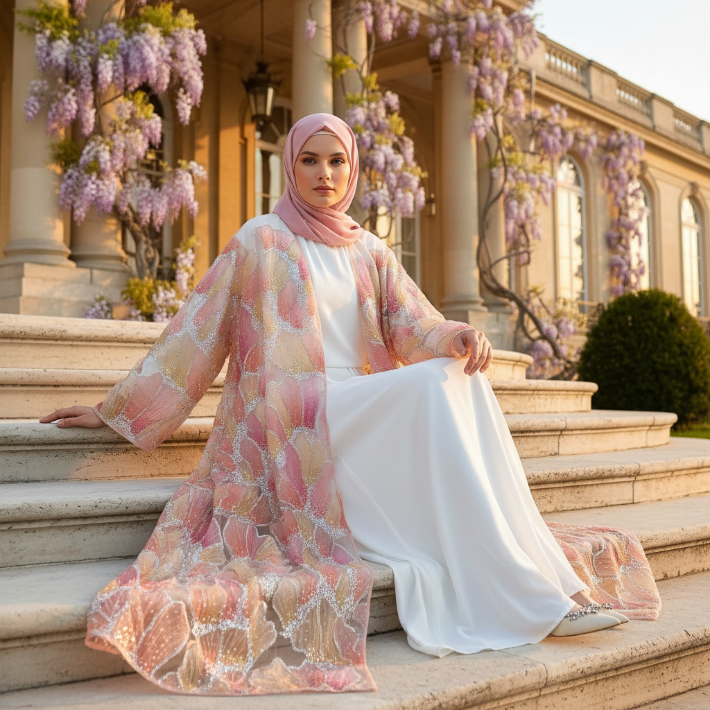 Luxury Hand-Embroidered Open Abaya Cardigan(MOA295)