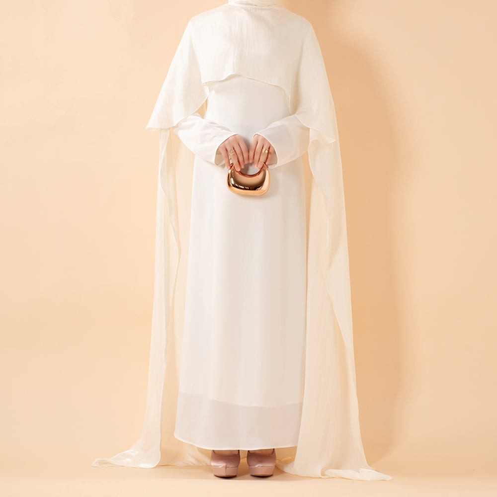 Premium Modest Luxury Organza Cape A-Line Maxi Dress Abaya(MA300)