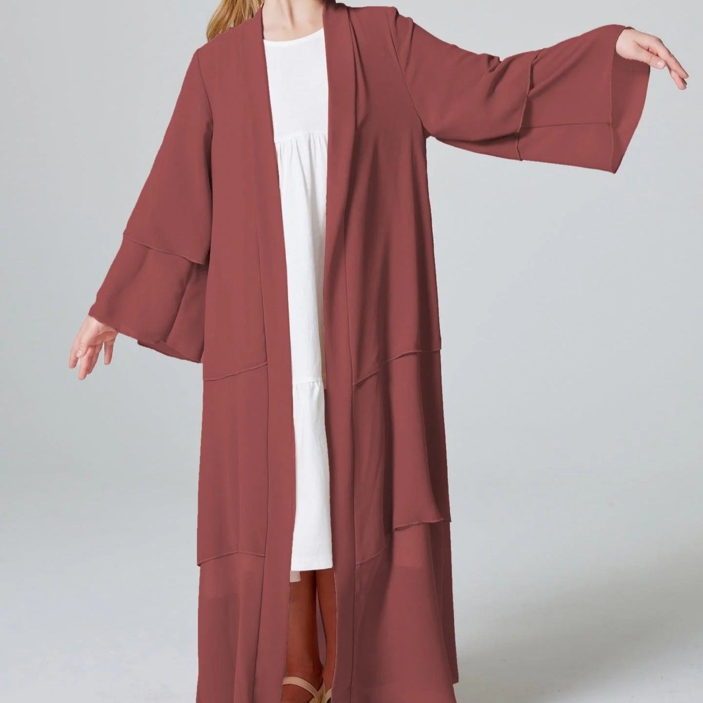Girls Plain 3-Layered Chiffon Open Abaya Kid Abaya(MKG009)