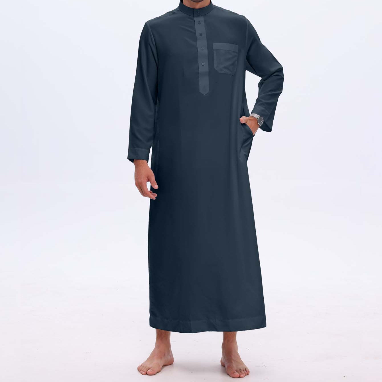 Men's Solid Color Thobe with Button Placket(MT036)