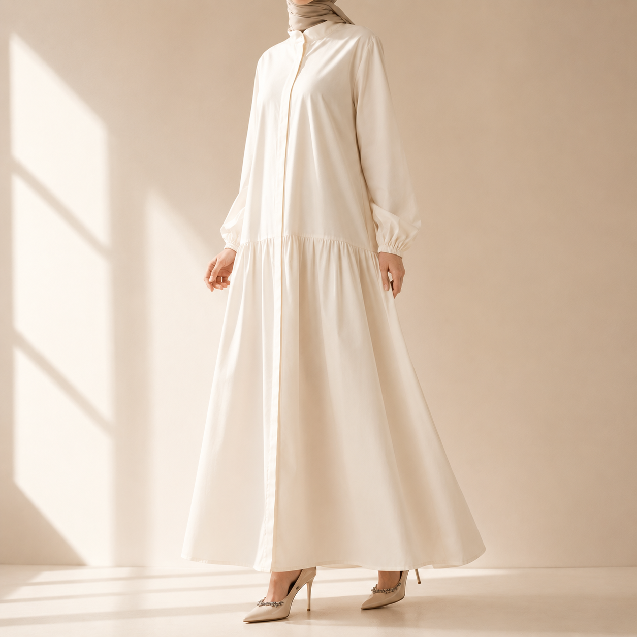 A-Line Trench Shirt Maxi Abaya Dress with Pockets (MA422)