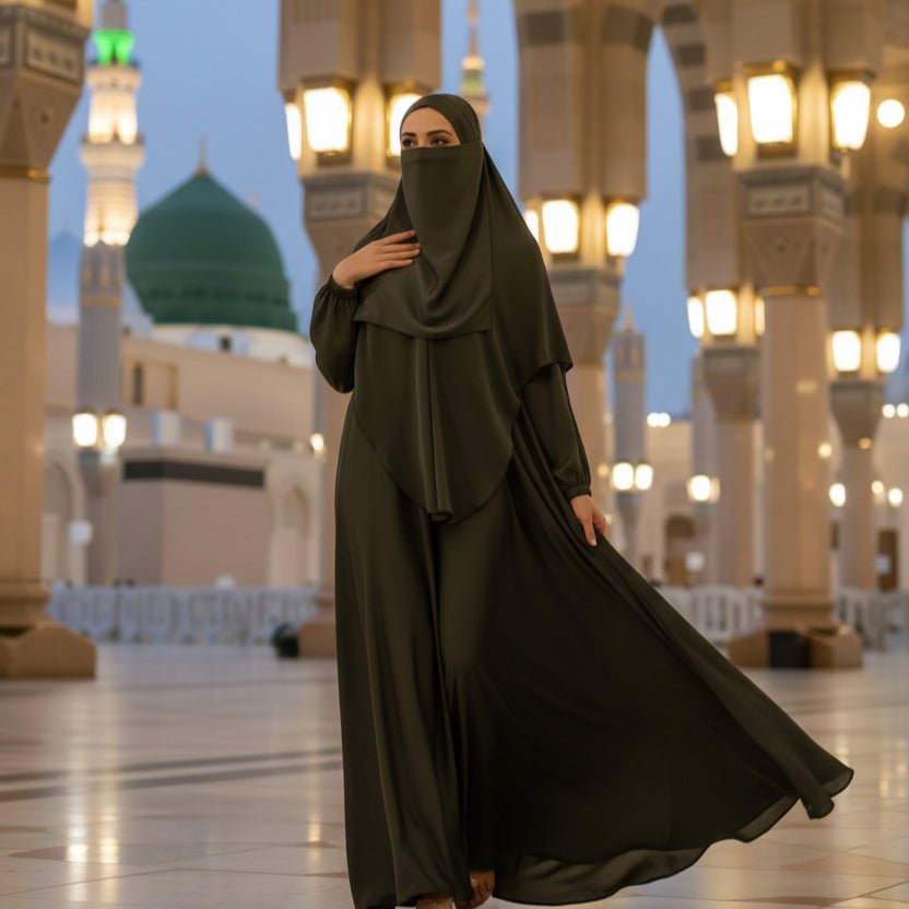 Abaya With Niqab and Khimar | Satin Niqab Khimar and Abaya (MK024) - Mariam's Collection