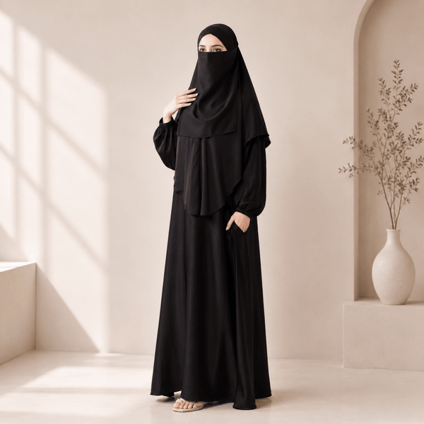 Abaya With Niqab and Khimar | Satin Niqab Khimar and Abaya (MK024) - Mariam's Collection