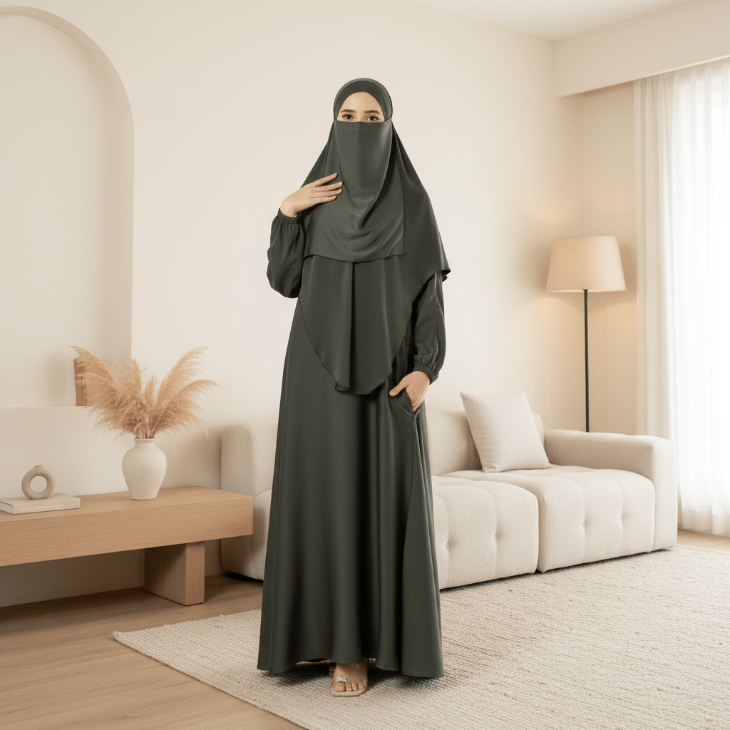 Abaya With Niqab and Khimar | Satin Niqab Khimar and Abaya (MK024)