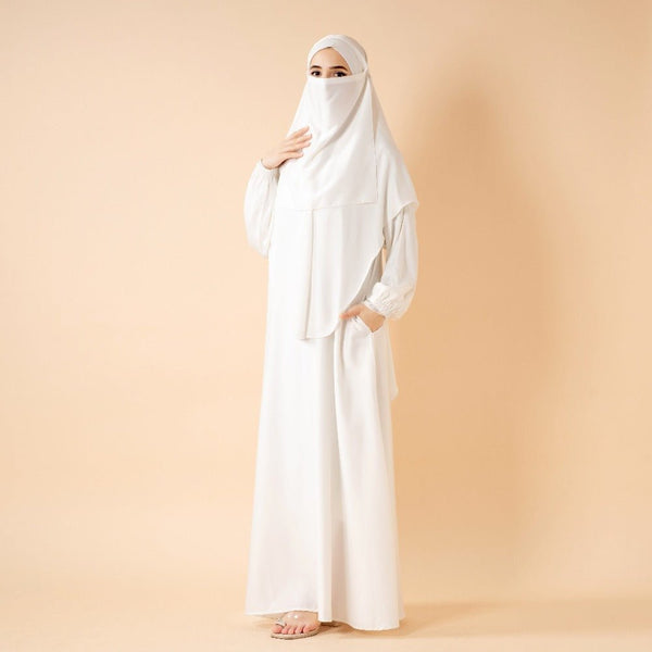 Abaya With Niqab and Khimar | Satin Niqab Khimar and Abaya(MK024) - Mariam's Collection