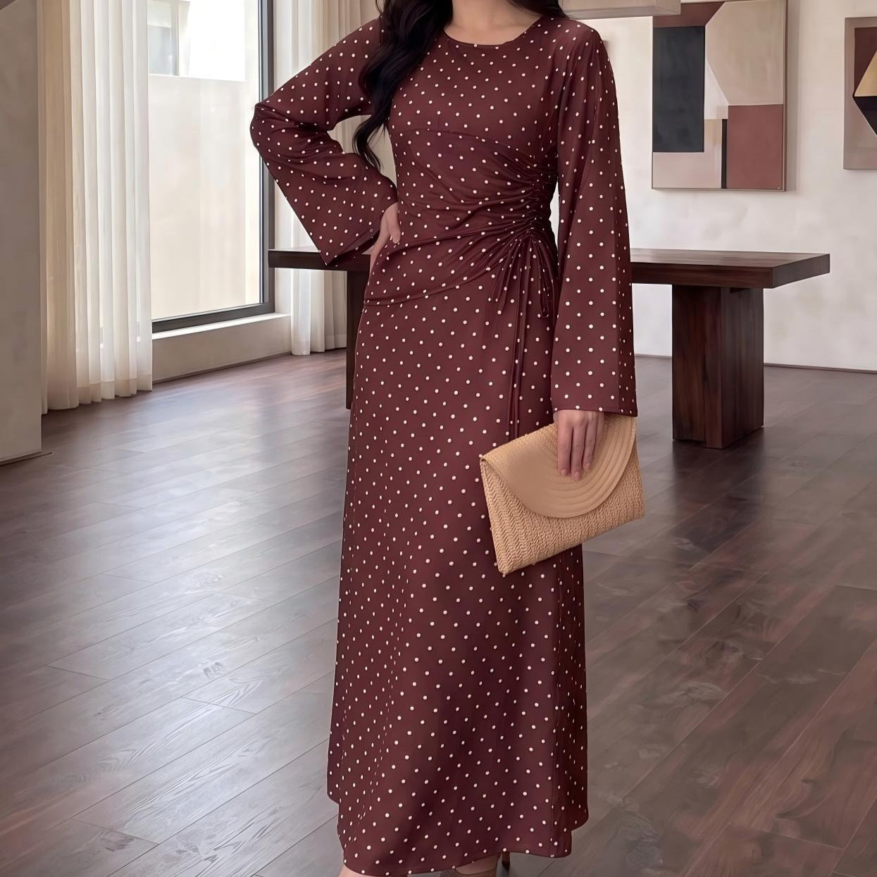 Maxikleid mit Polka-Dot-Muster und ausgestellten Ärmeln (MS503)