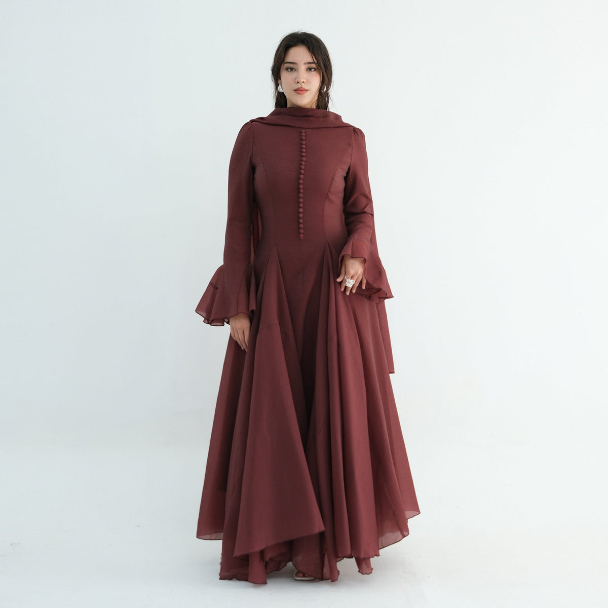 Accordion-Pleat Maxi Dress & Scarf Set(MS596) - Mariam's Collection