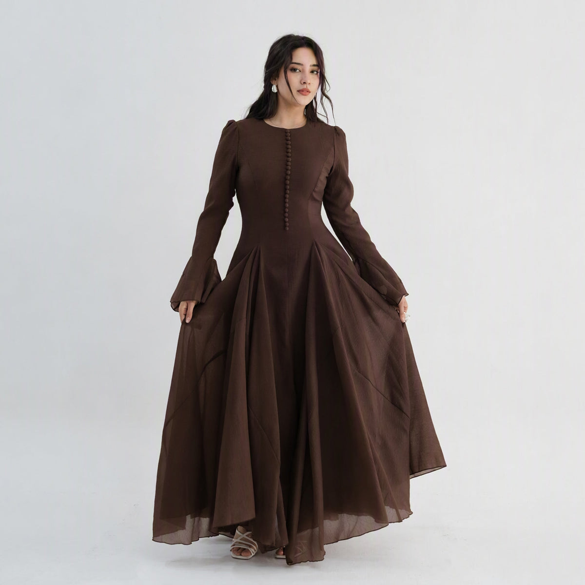 Accordion-Pleat Maxi Dress & Scarf Set(MS596) - Mariam's Collection