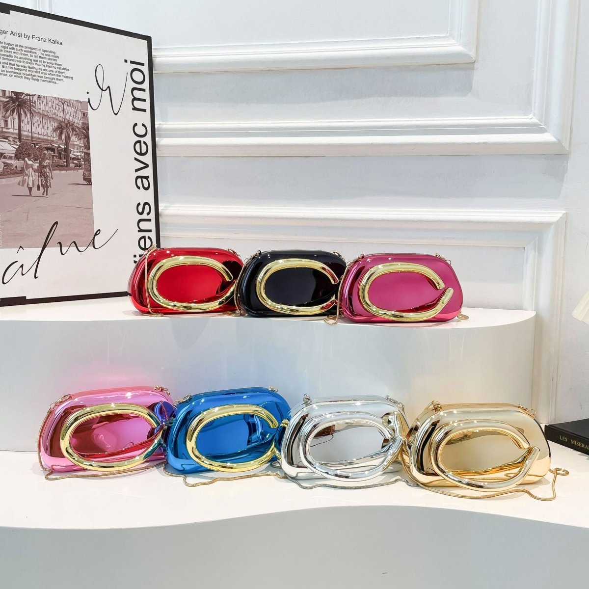 Acrylic Evening Clutch | Metallic Handle Party Bag with Chain Strap(MAC354) - Mariam's Collection