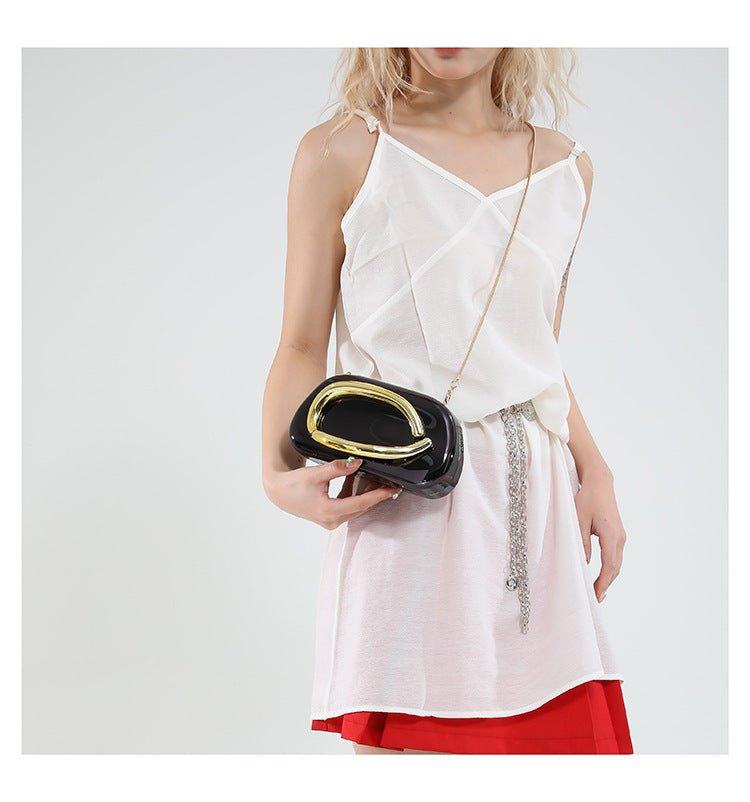 Acrylic Evening Clutch | Metallic Handle Party Bag with Chain Strap(MAC354) - Mariam's Collection