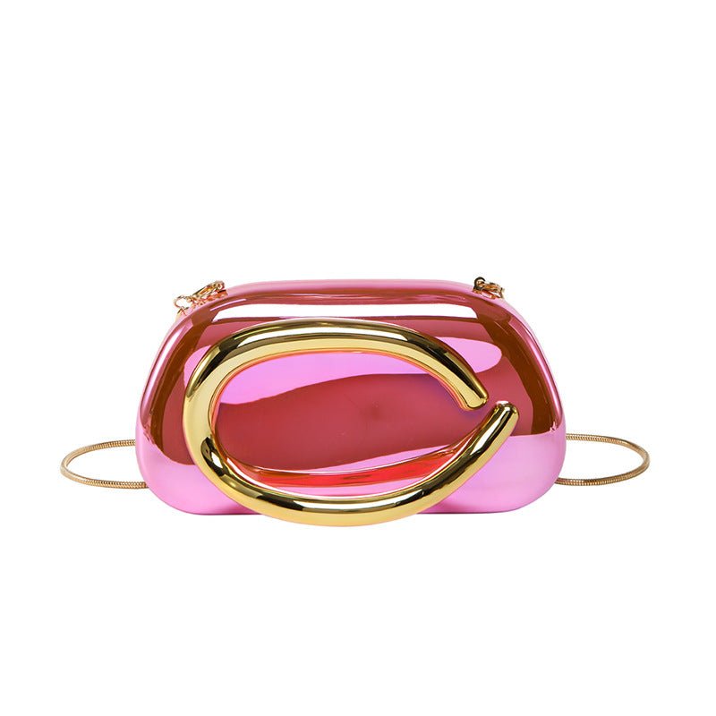 Acrylic Evening Clutch | Metallic Handle Party Bag with Chain Strap(MAC354) - Mariam's Collection