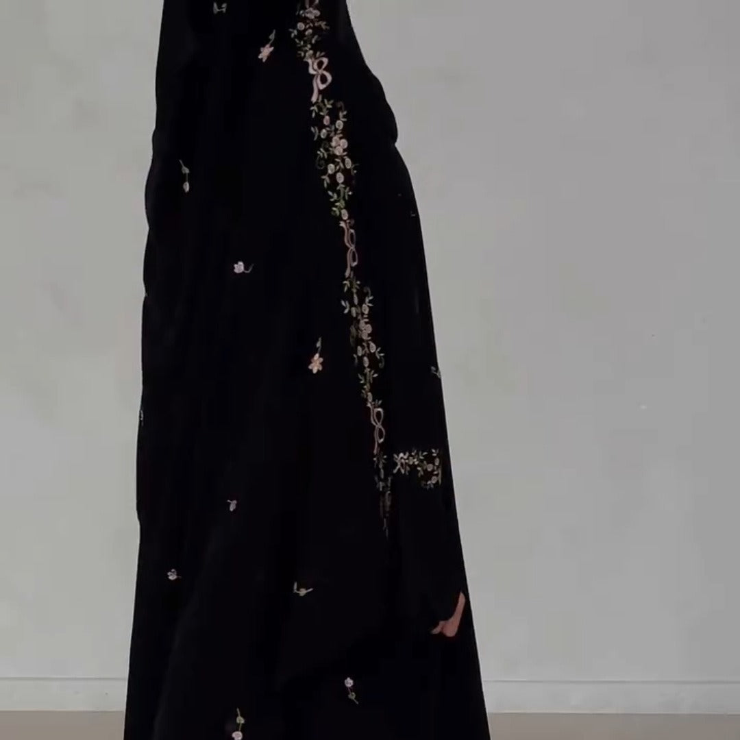 Embroidered Floral Abaya with Matching Hijab(MOA277)