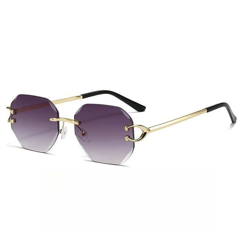 Vintage Rimless Cut Edge Sunglasses - Frameless Polygon Statement Piece (MAC266)