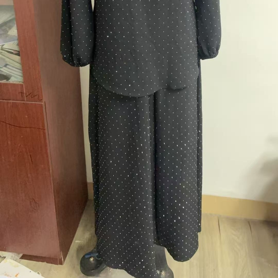 All-Over Rhinestone Top & Maxi Skirt Set | Modest Two-Piece Outfit(MS584) - Mariam's Collection