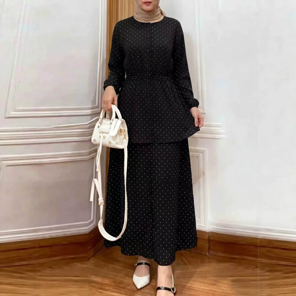 All-Over Rhinestone Top & Maxi Skirt Set | Modest Two-Piece Outfit(MS584) - Mariam's Collection