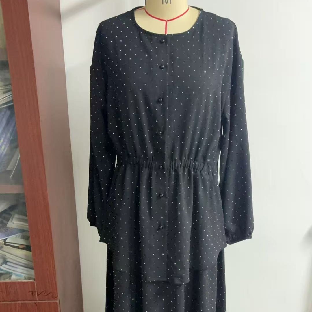 All-Over Rhinestone Top & Maxi Skirt Set | Modest Two-Piece Outfit(MS584) - Mariam's Collection
