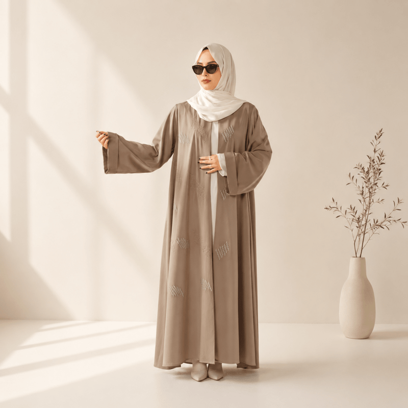 Archive Piece 3D Embroidery Abaya With Geometric Beads - MP004 (Size M Only) - Mariam's Collection