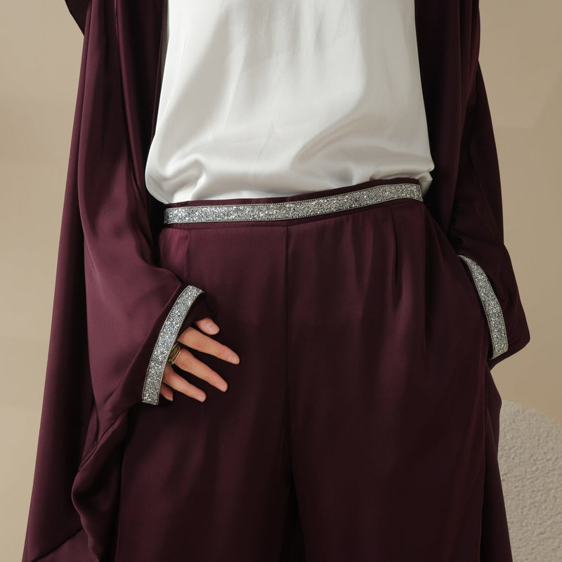 Archive Piece Abaya With Satin Shirt And Rhinestone Trousers - MP002 (Size M Only) - Mariam's Collection