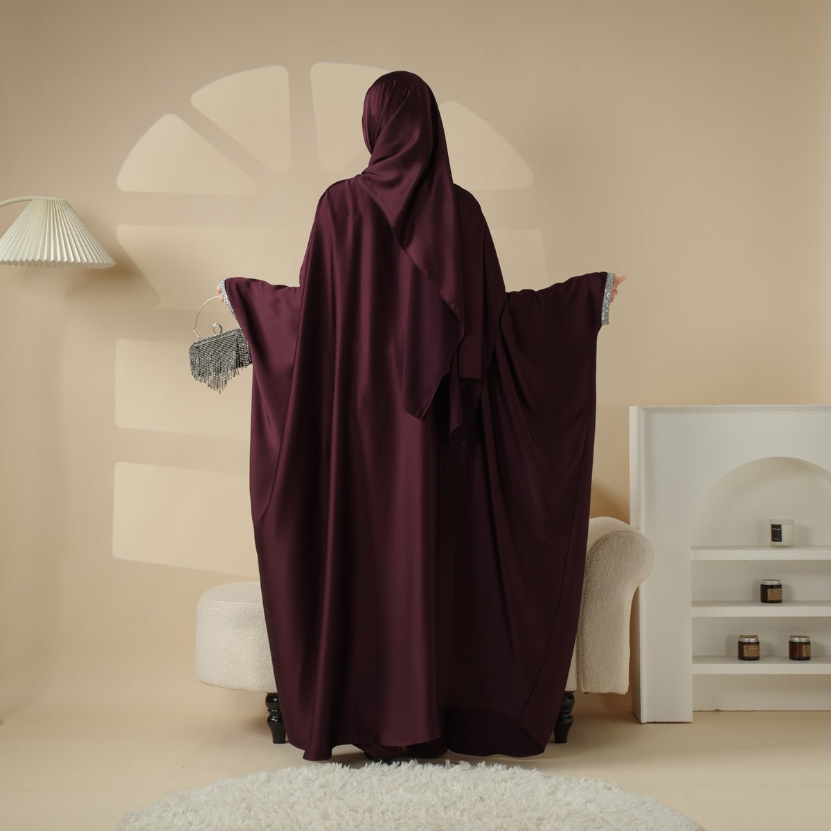 Archive Piece Abaya With Satin Shirt And Rhinestone Trousers - MP002 (Size M Only) - Mariam's Collection